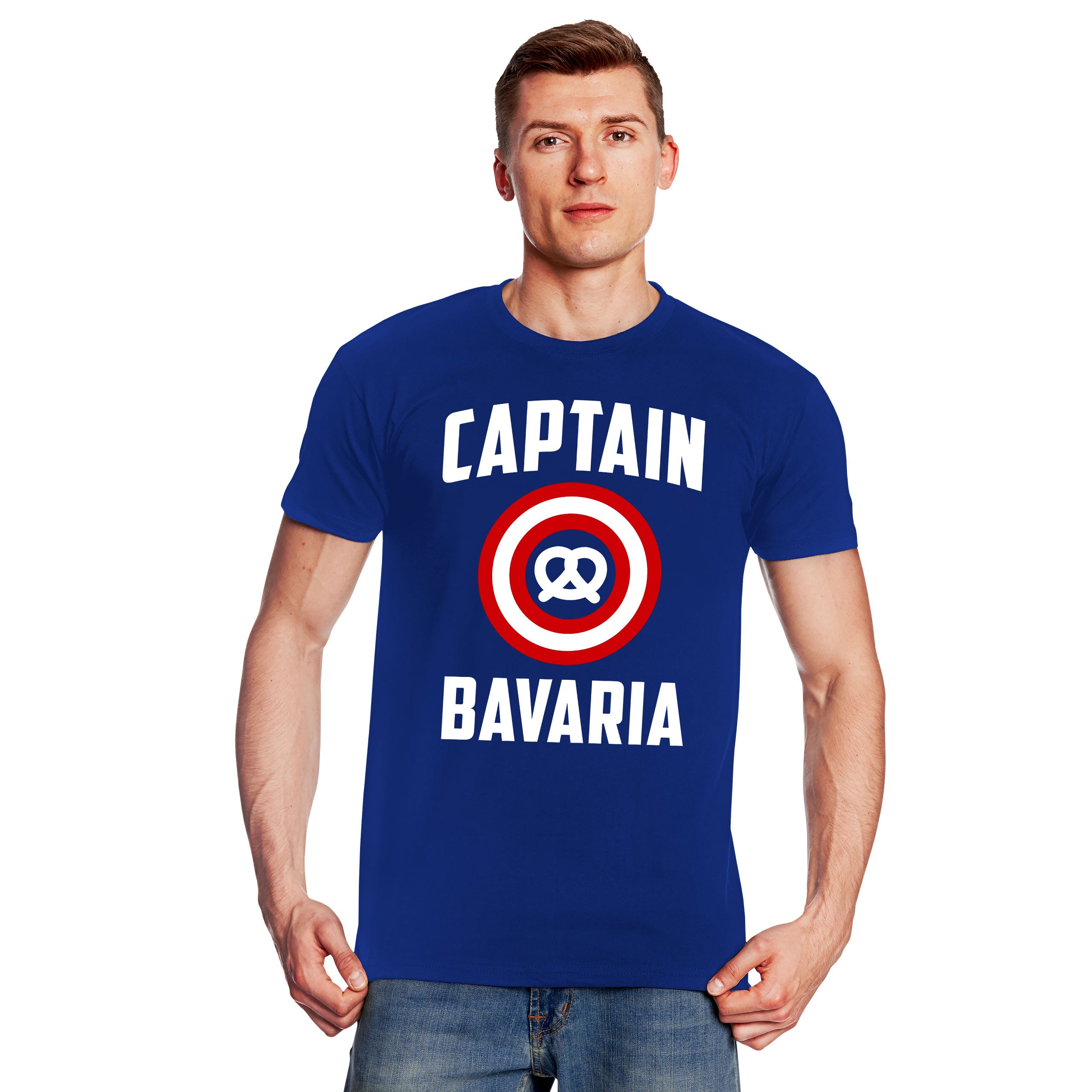 Immagine del prodotto T-shirt di Captain Bavaria per fan di Captain America blu