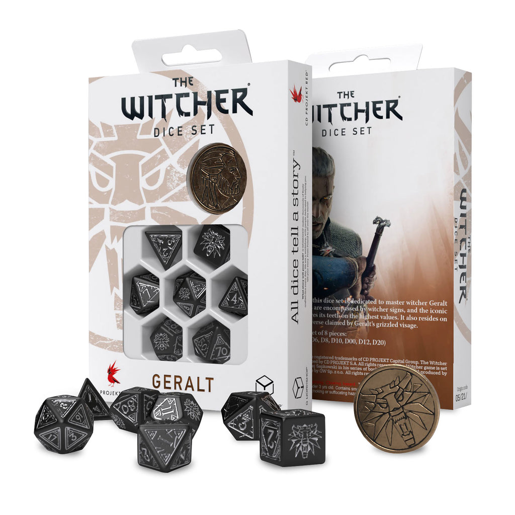 Immagine del prodotto Witcher - Set di dadi RPG Geralt 7 pezzi con moneta da collezione lupo