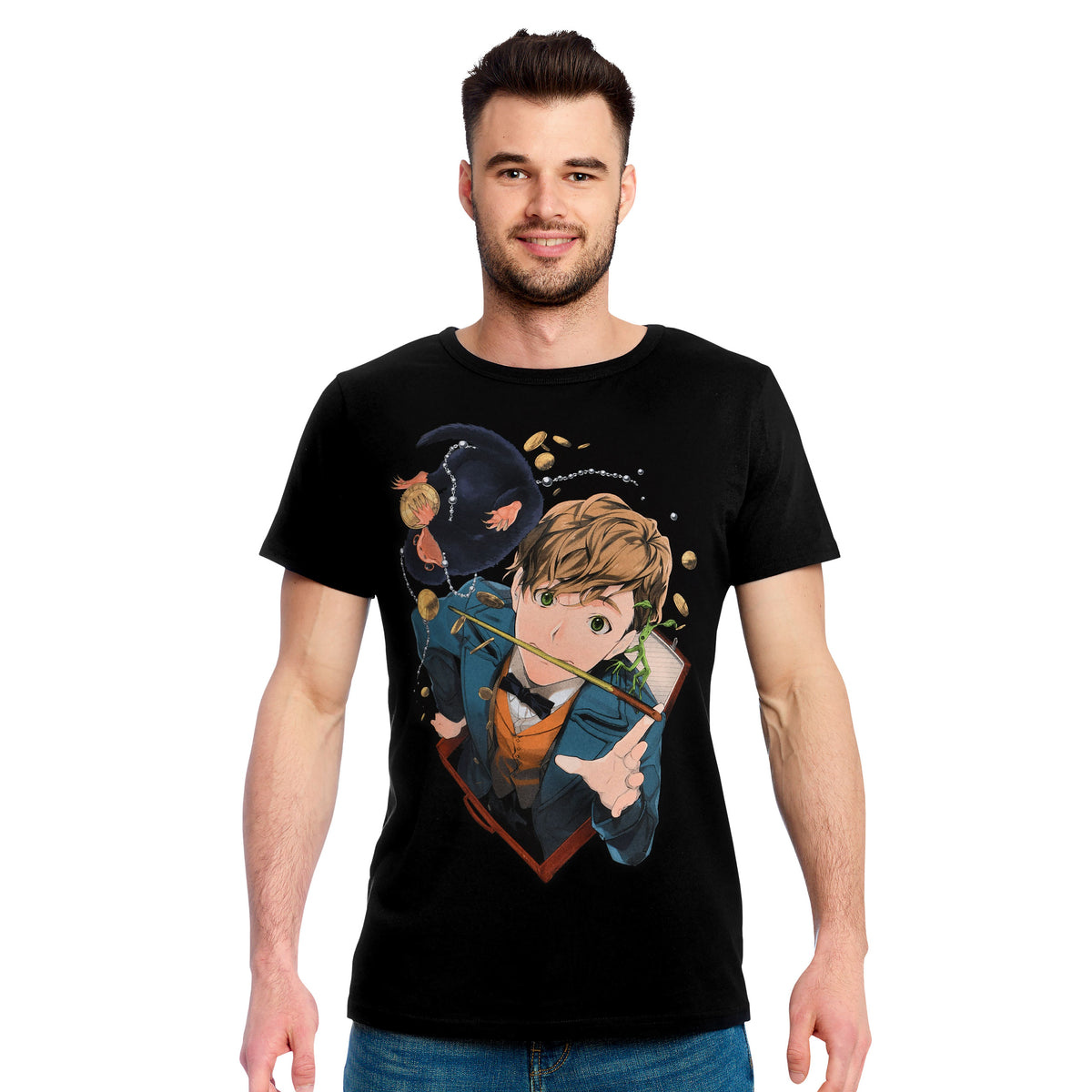 Immagine del prodotto Newt con Niffler T-shirt anime nera - Animali fantastici
