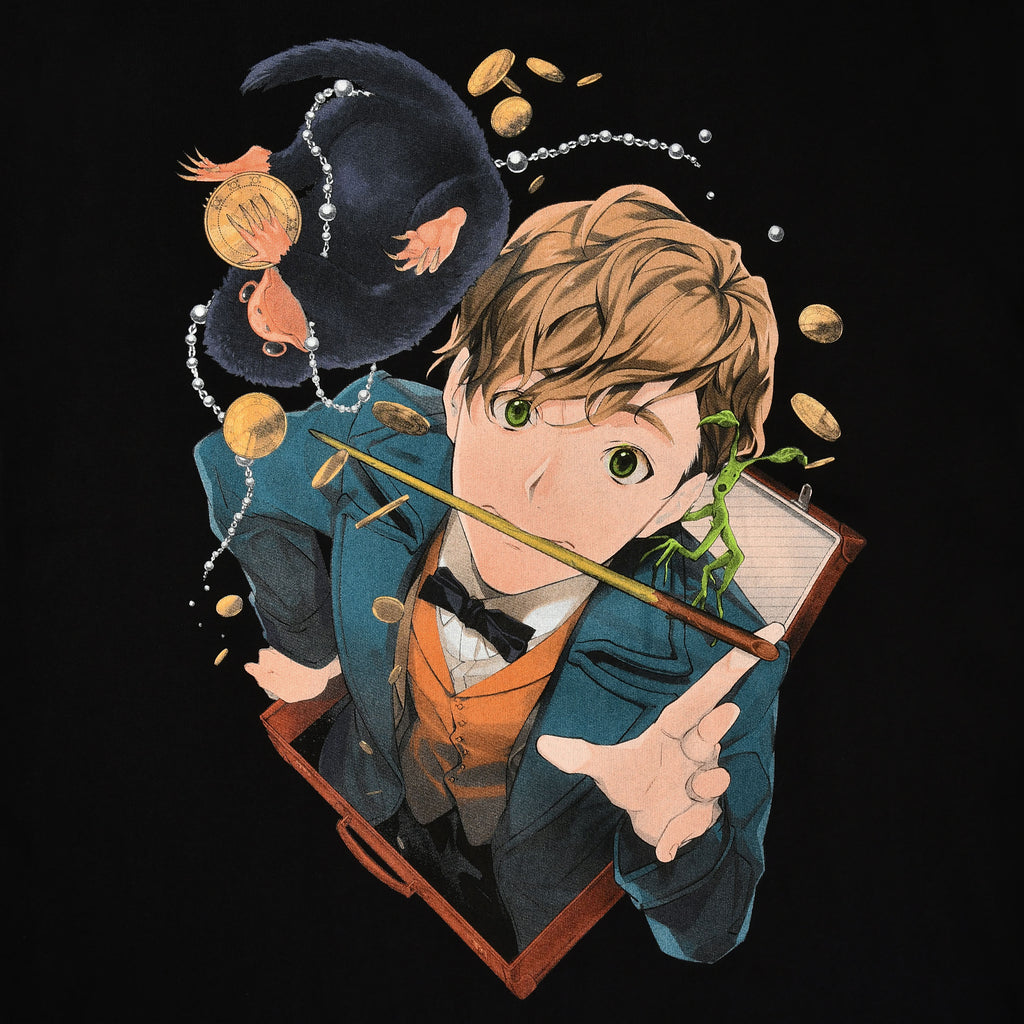 Immagine del prodotto Newt con Niffler T-shirt anime nera - Animali fantastici