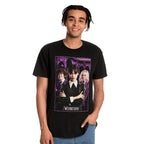 Immagine del prodotto T-shirt nera con collage di Wednesday, Enid e Eugene
