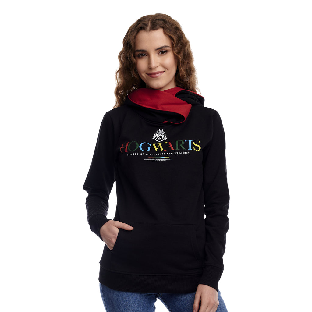 Immagine del prodotto Felpa con cappuccio Hogwarts con collo sciallato nero - Harry Potter