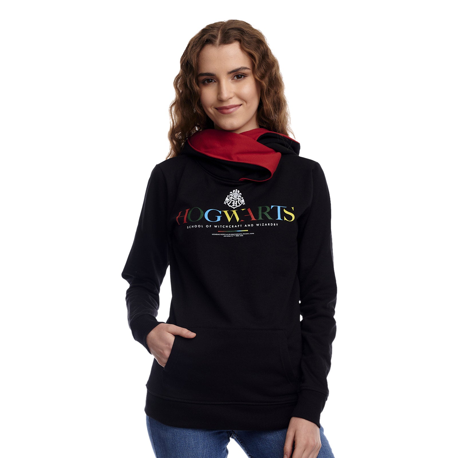 Immagine del prodotto Felpa con cappuccio Hogwarts con collo sciallato nero - Harry Potter
