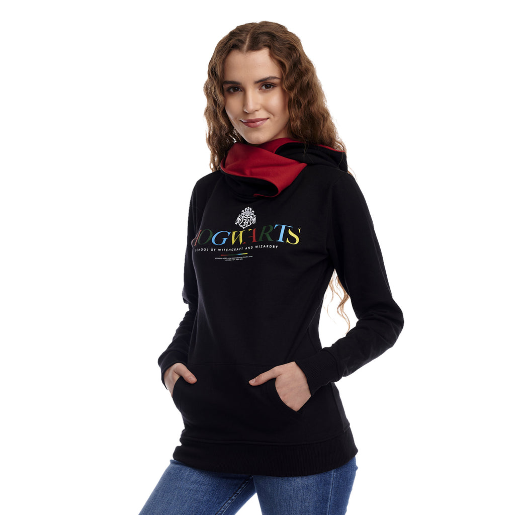 Immagine del prodotto Felpa con cappuccio Hogwarts con collo sciallato nero - Harry Potter