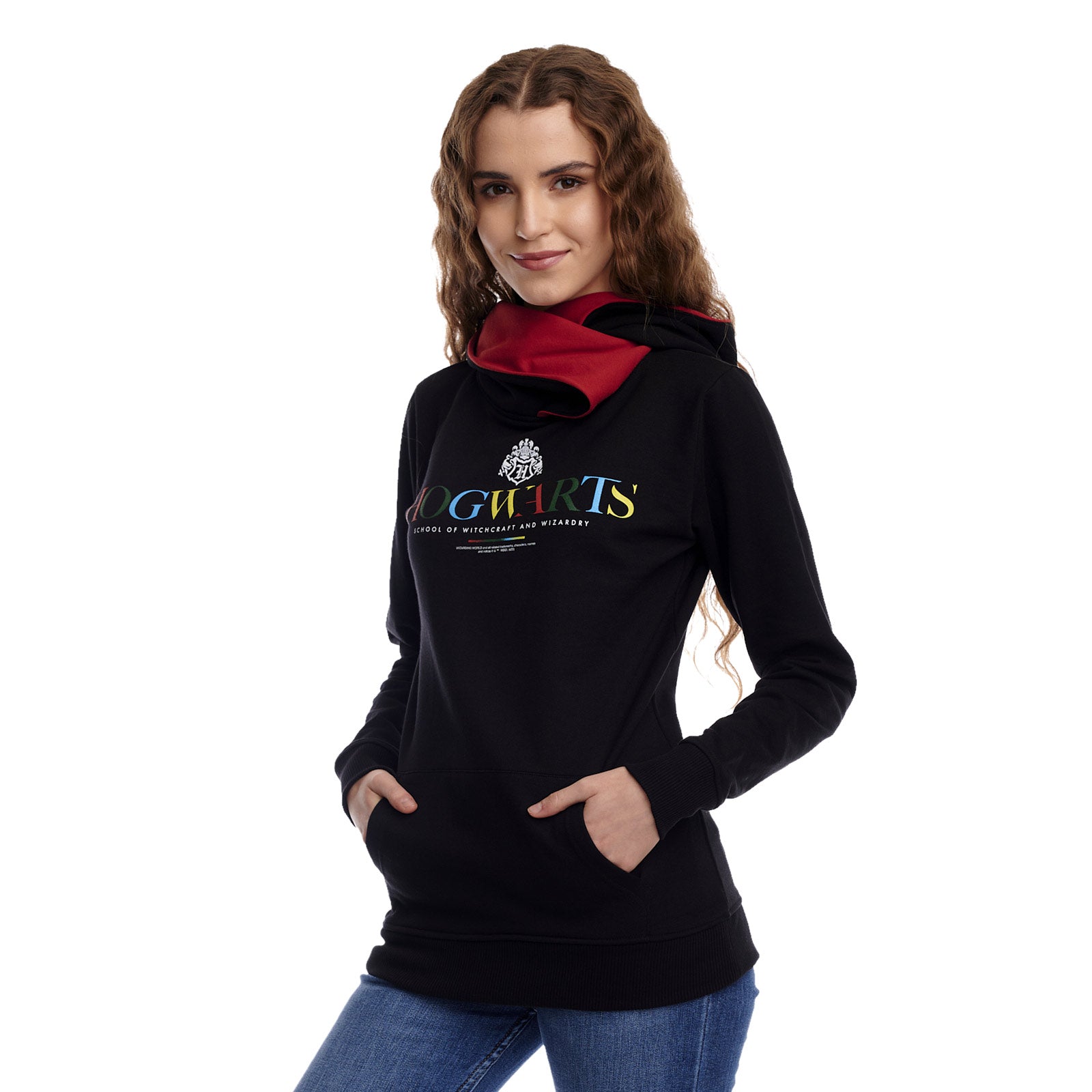 Immagine del prodotto Felpa con cappuccio Hogwarts con collo sciallato nero - Harry Potter