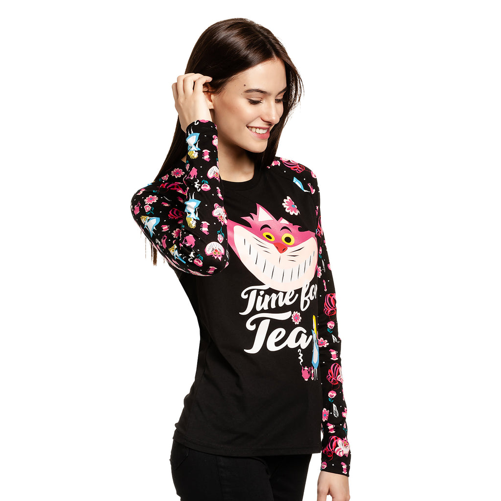Immagine del prodotto Alice nel Paese delle Meraviglie - Maglia a manica lunga 'Time for Tea' nera da donna