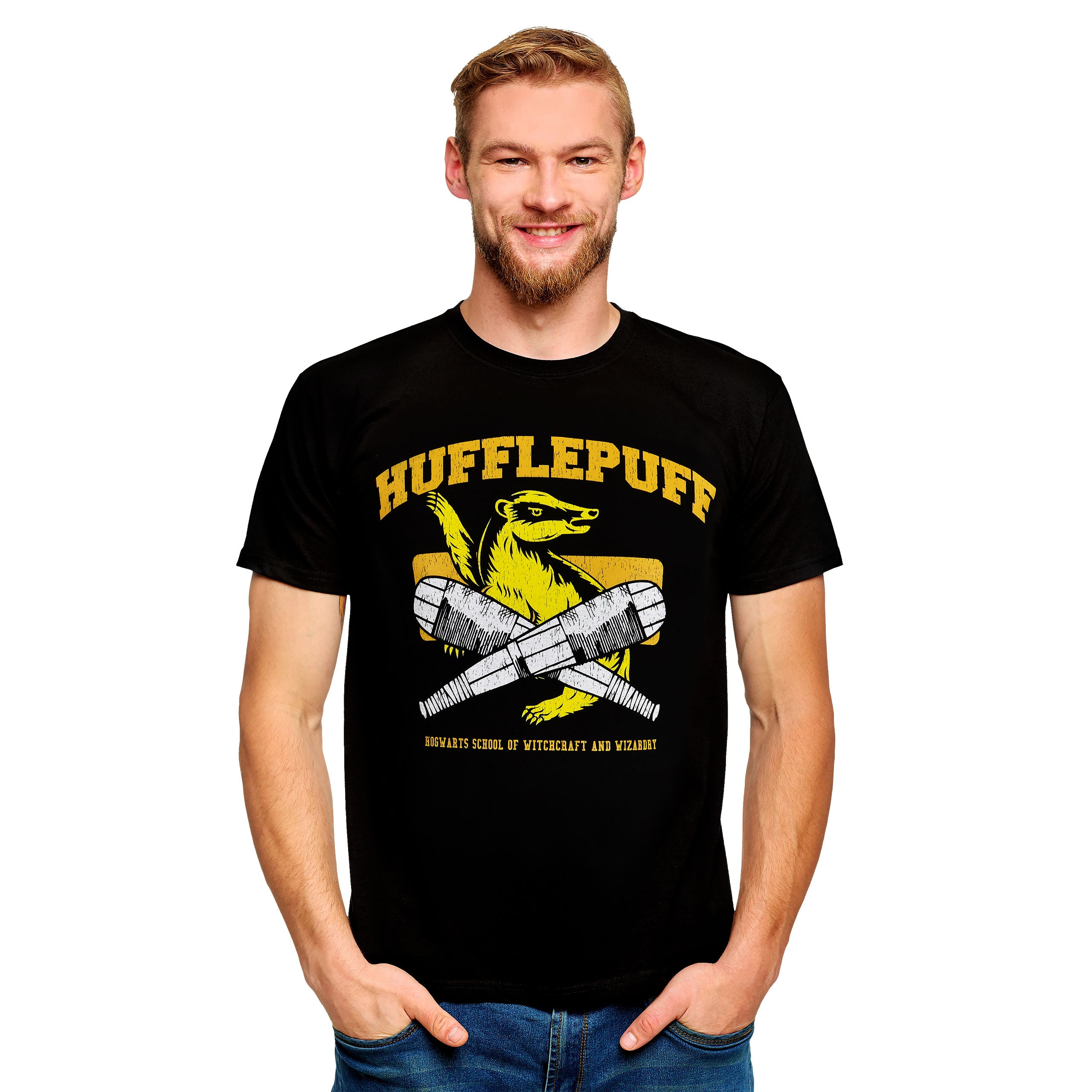 Immagine del prodotto T-shirt universitaria di Quidditch Hufflepuff nera - Harry Potter