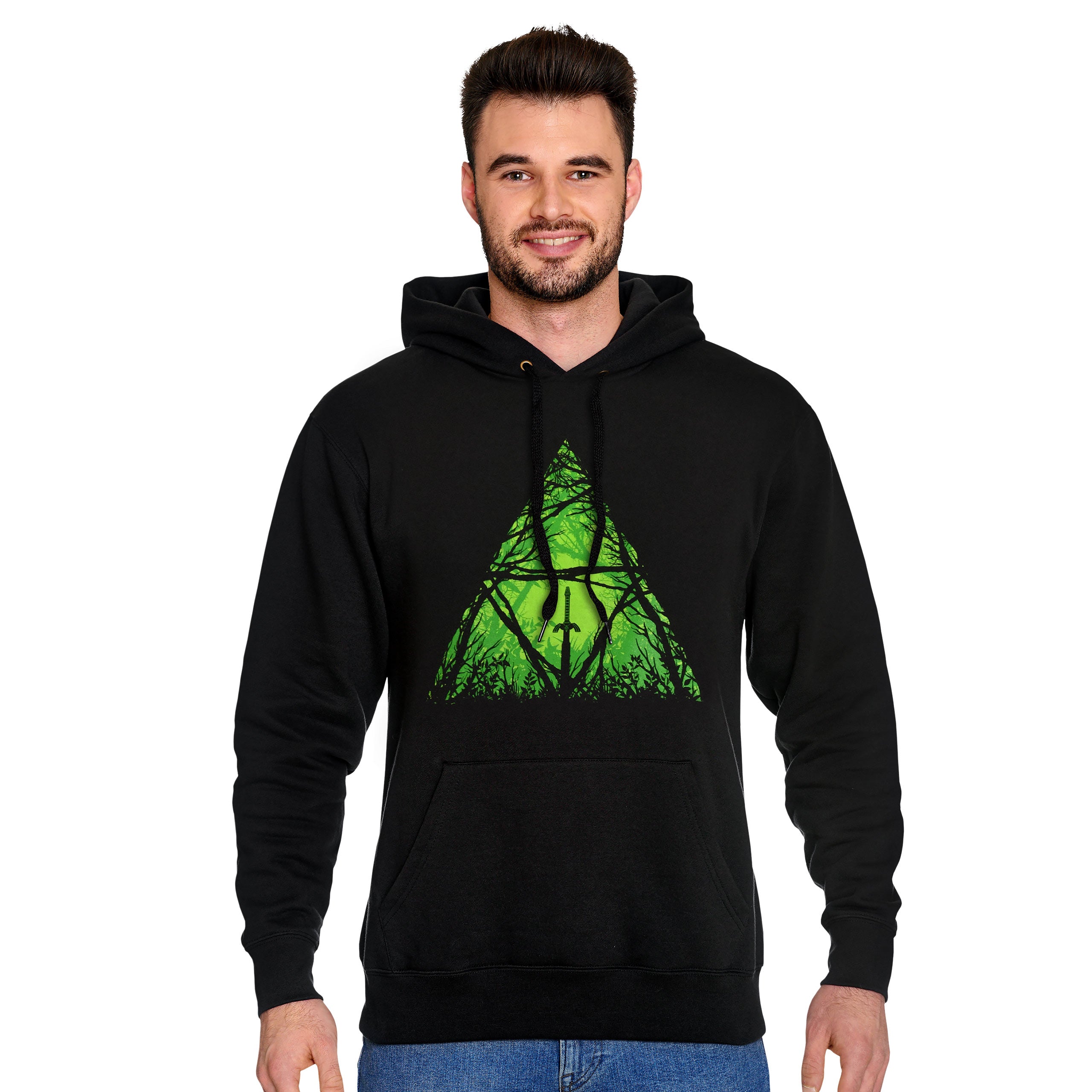 Immagine del prodotto Felpa con cappuccio Mastersword nel bosco per fan di Zelda nero