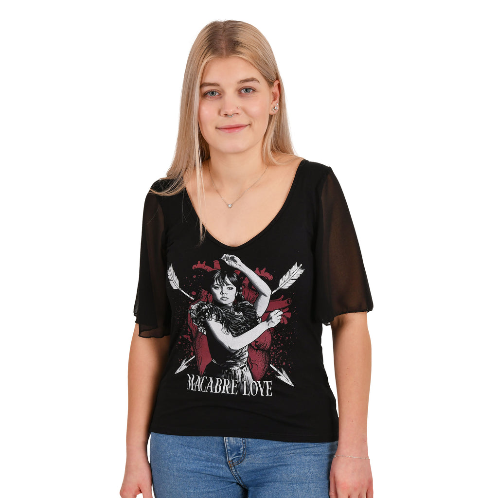 Immagine del prodotto Mercoledì - T-shirt d'amore macabro con maniche a farfalla