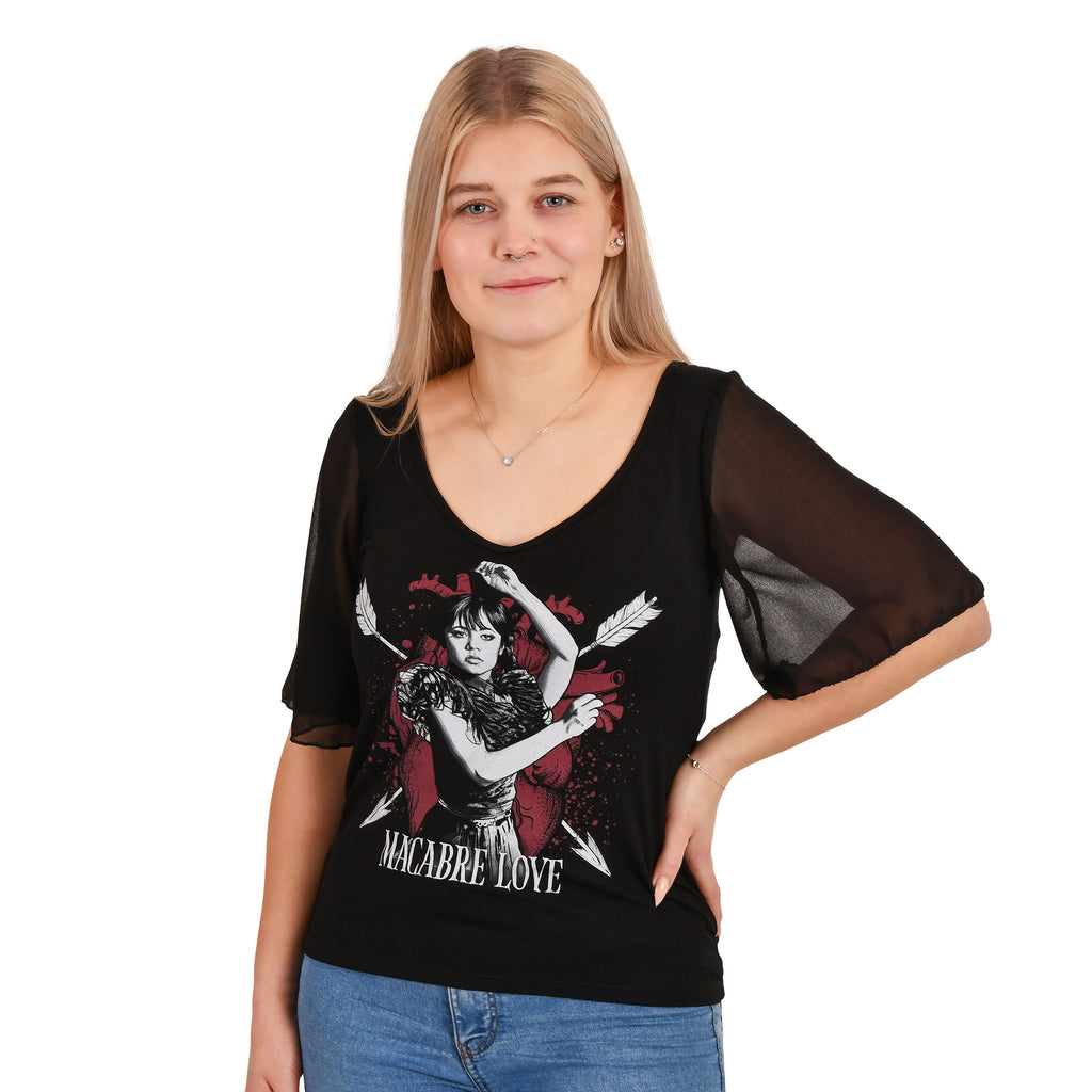 Immagine del prodotto Mercoledì - T-shirt d'amore macabro con maniche a farfalla