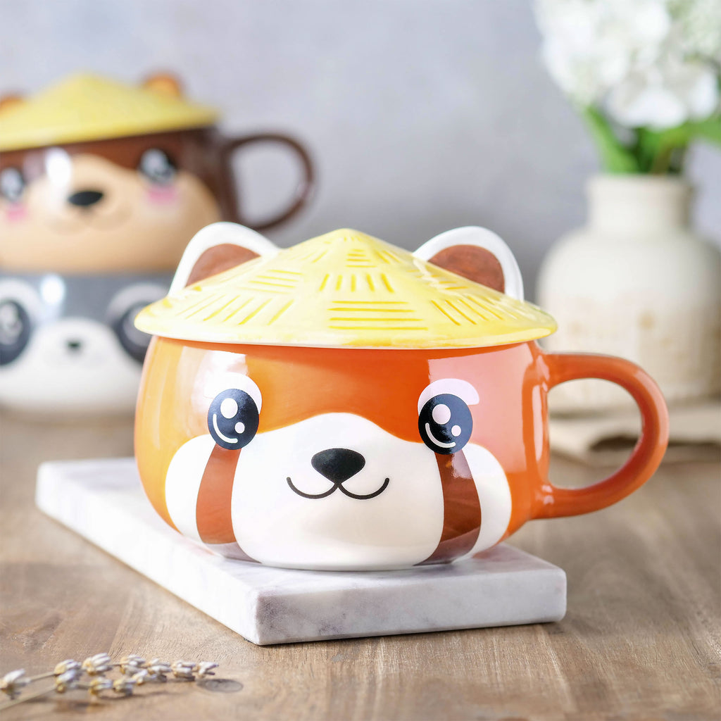 Immagine del prodotto Tazza Kawaii di Panda Rosso con coperchio per fan dell'Anime