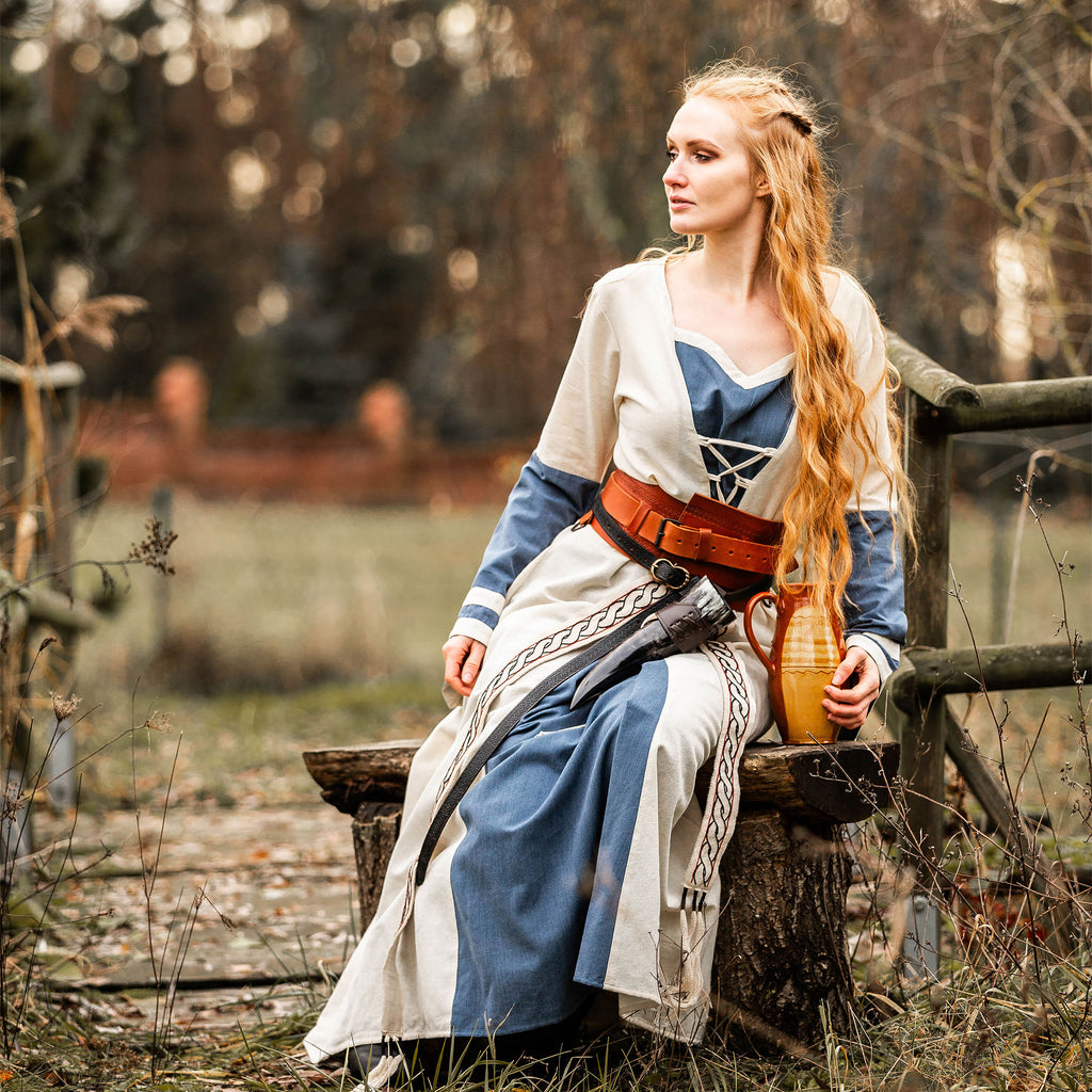 Immagine del prodotto Vestito medievale con maniche a tromba blu-naturale