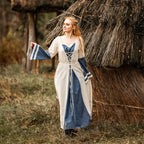 Immagine del prodotto Vestito medievale con maniche a tromba blu-naturale