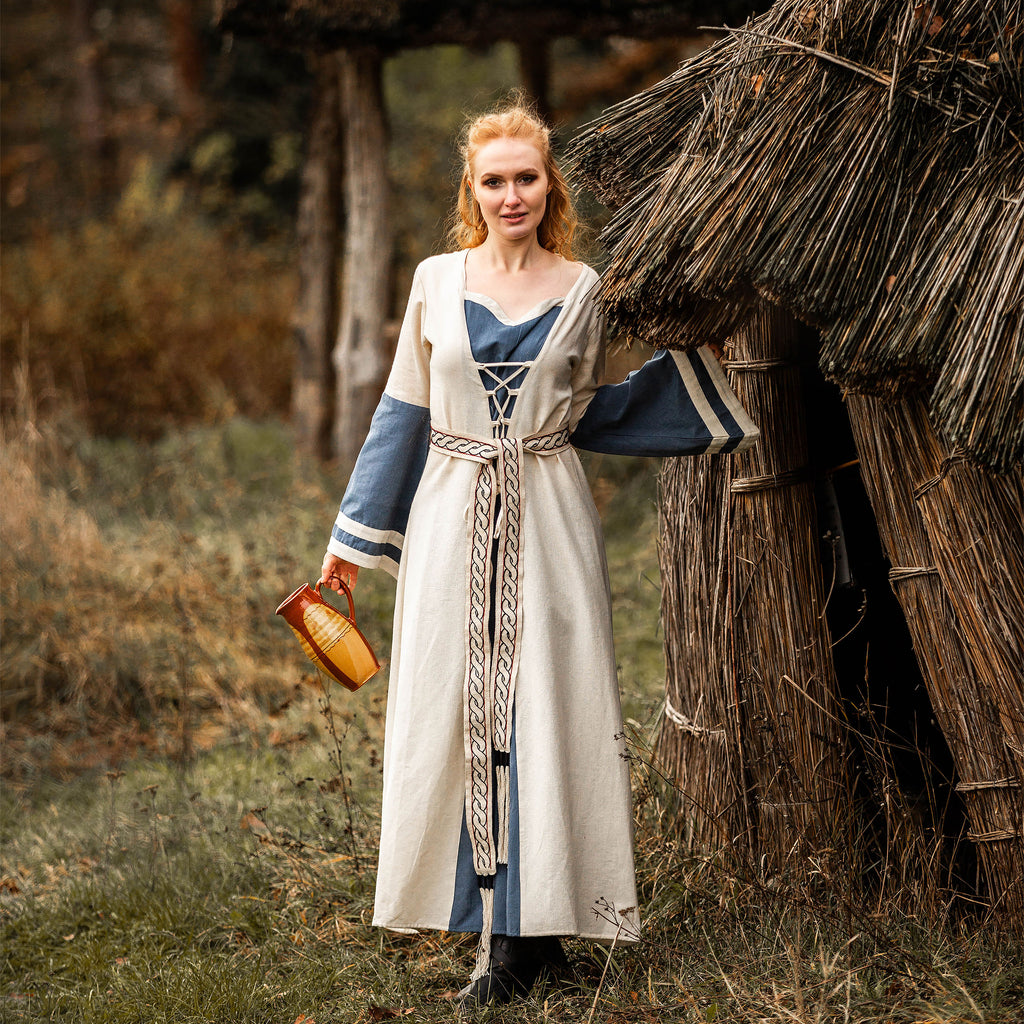 Immagine del prodotto Vestito medievale con maniche a tromba blu-naturale