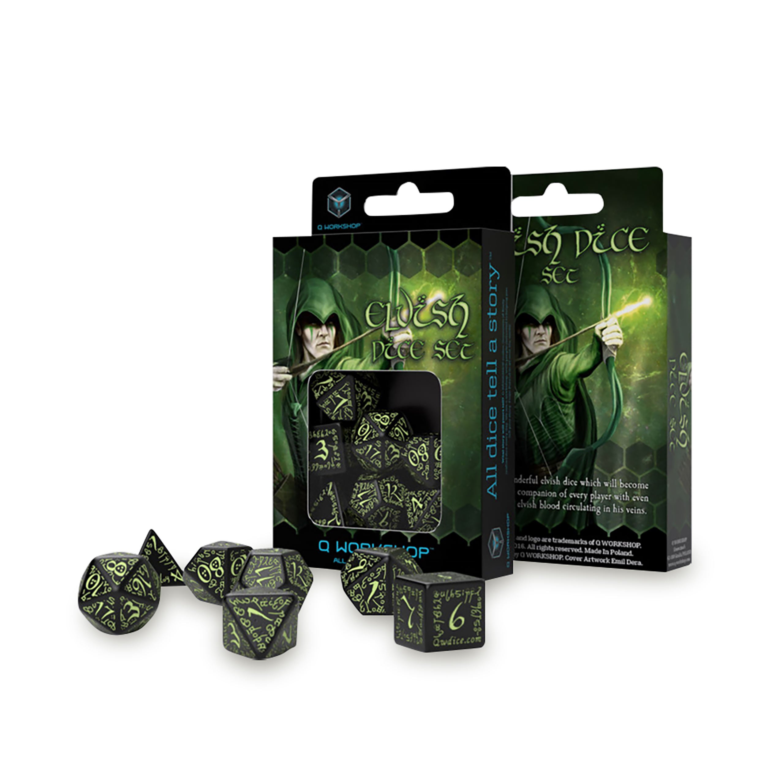 Immagine del prodotto Set di Dadi Elfici RPG 7 pezzi Edizione Glow in The Dark