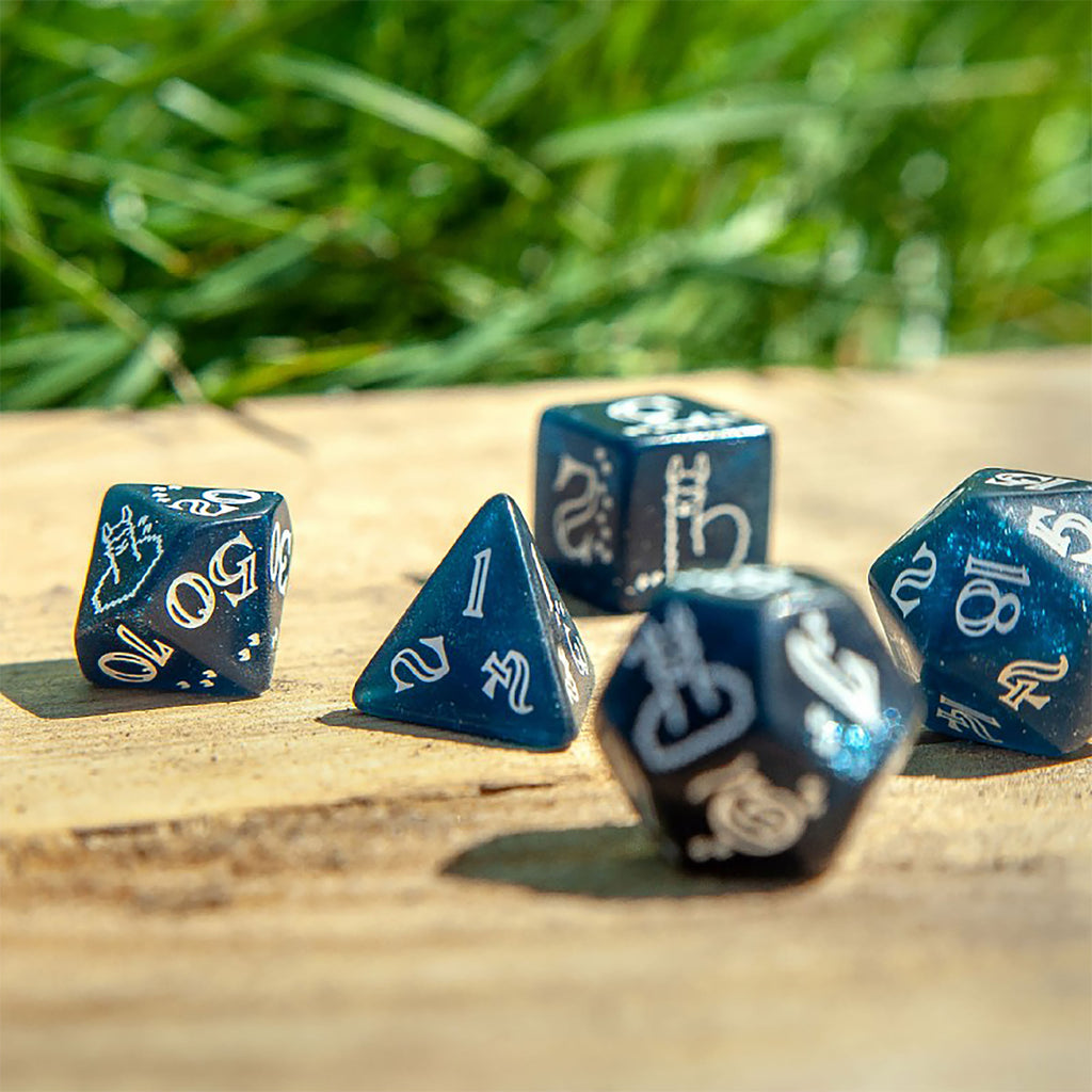 Immagine del prodotto Set di Dadi Llama Scintillanti 7 pezzi blu-bianco