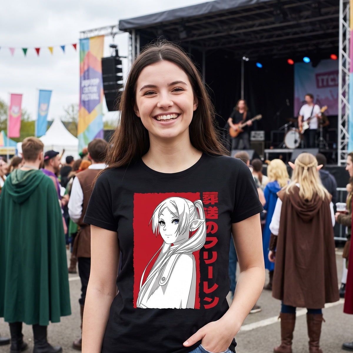 Immagine del prodotto Maglietta dell'Elfa Magica per fan di Frieren nera