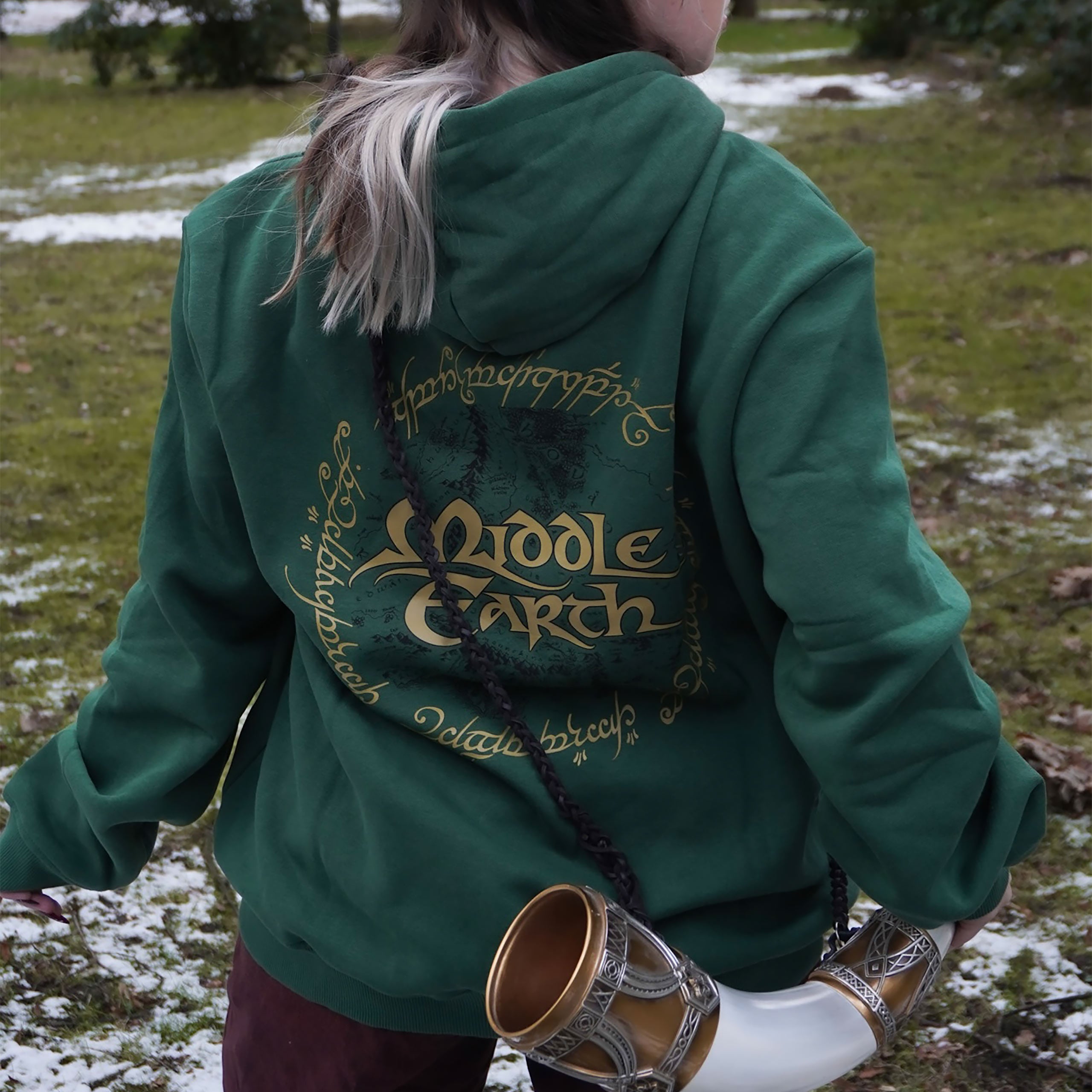 Immagine del prodotto Il Signore degli Anelli - Felpa con cappuccio con zip Terra di Mezzo verde
