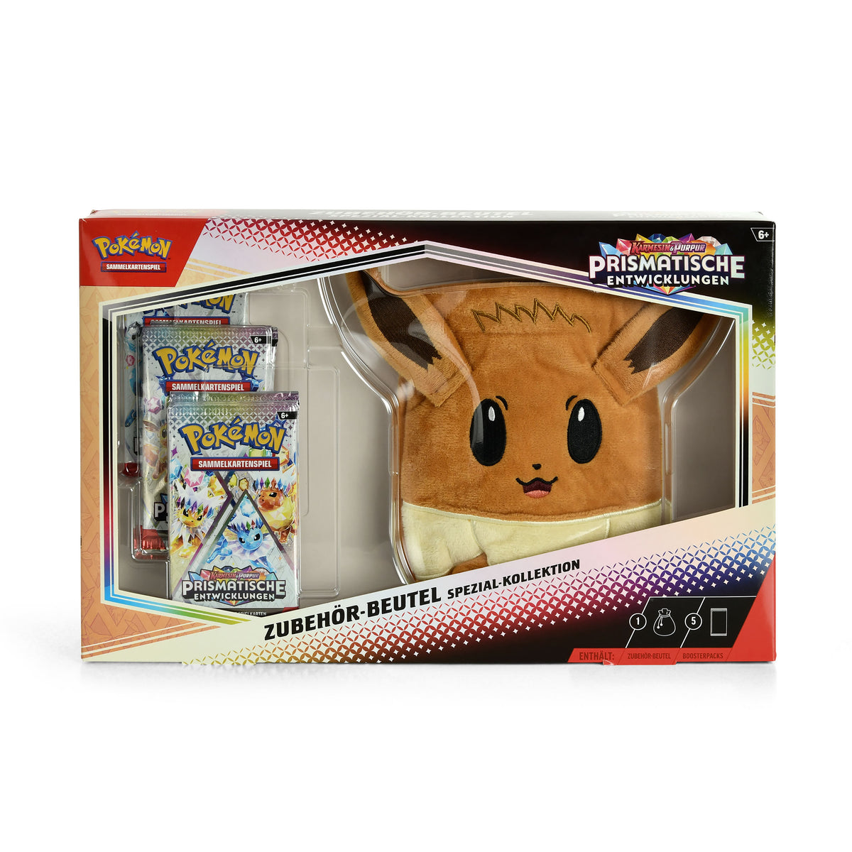Immagine del prodotto Pokemon - Eevee Scarlatto & Violetto Evoluzioni Prismatiche Carte da Collezione con Sacchetto di Peluche