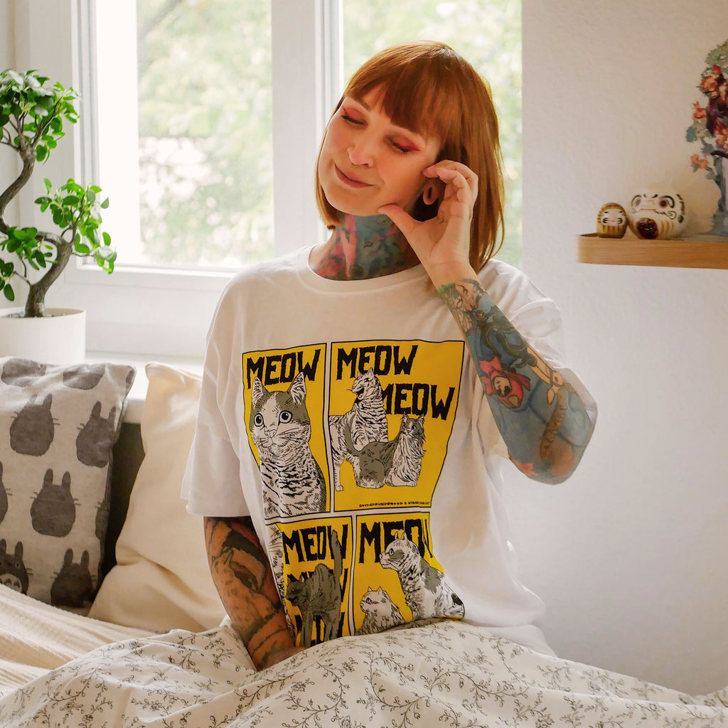 Immagine del prodotto Maglietta Meow per fan di Night of the Living Cat bianca