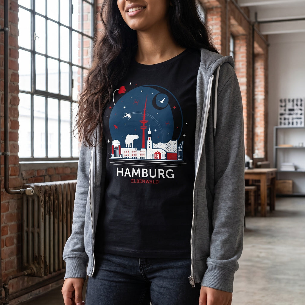 Immagine del prodotto T-shirt Elbenwald ad Amburgo Skyline nera