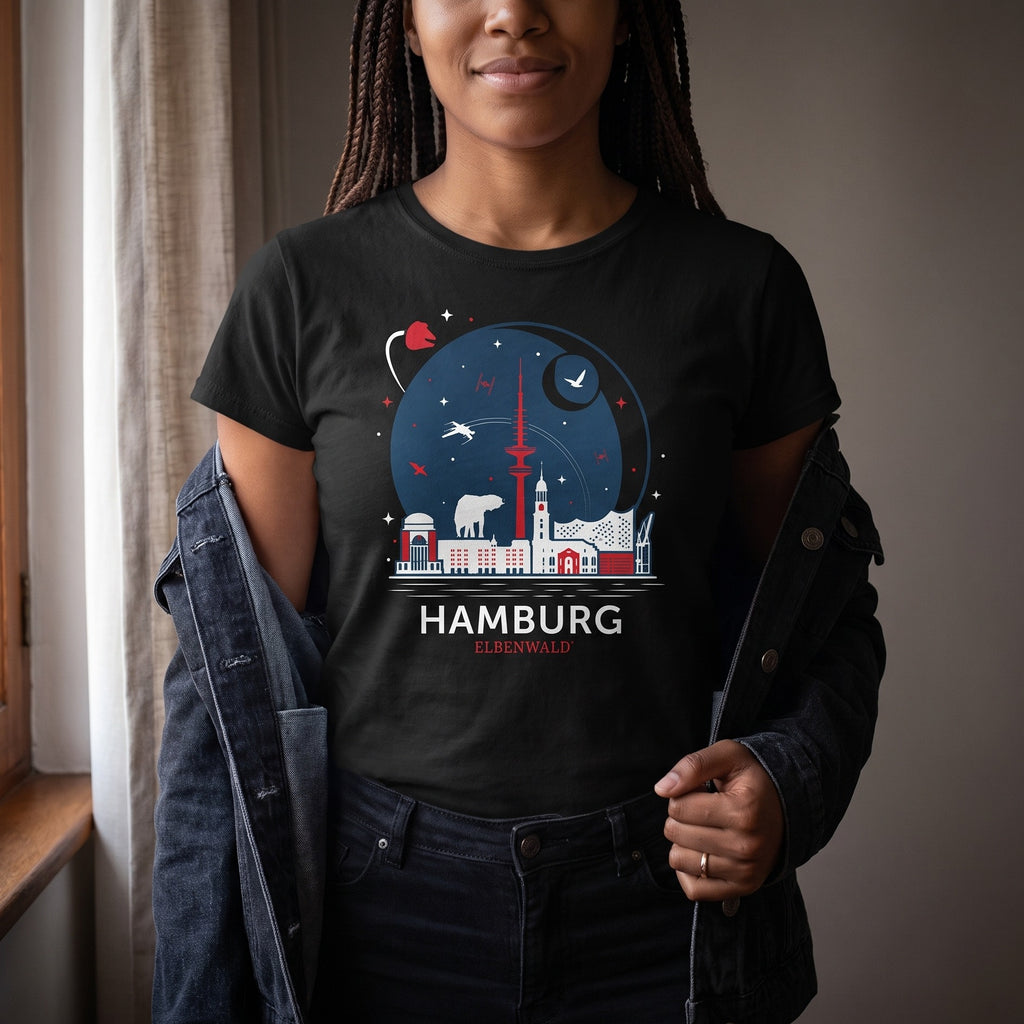 Immagine del prodotto T-shirt Elbenwald ad Amburgo Skyline nera