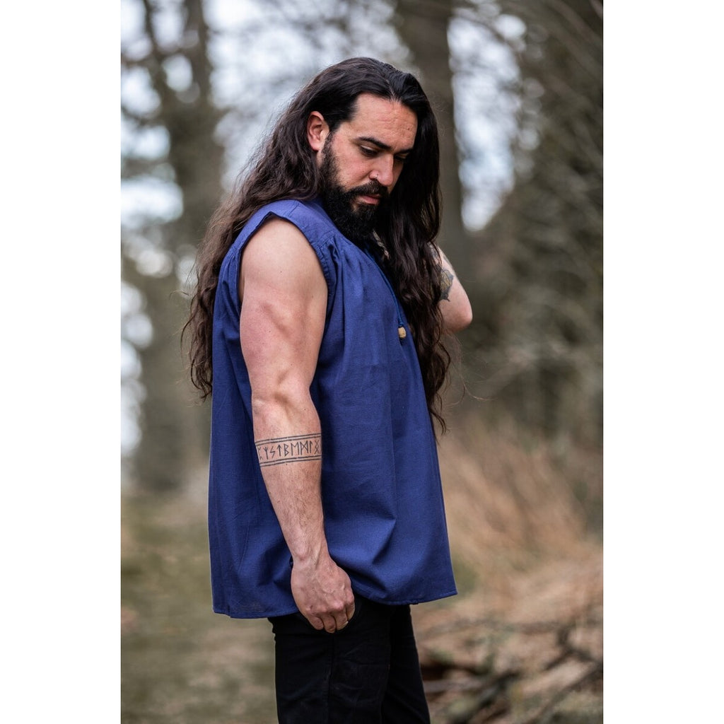 Product image Medieval Stand-Up Collar Lace-Up Shirt Louis Sleeveless Blue