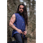 Product image Medieval Stand-Up Collar Lace-Up Shirt Louis Sleeveless Blue