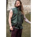 Immagine del prodotto Camicia medievale con colletto alto con lacci Louis senza maniche verde