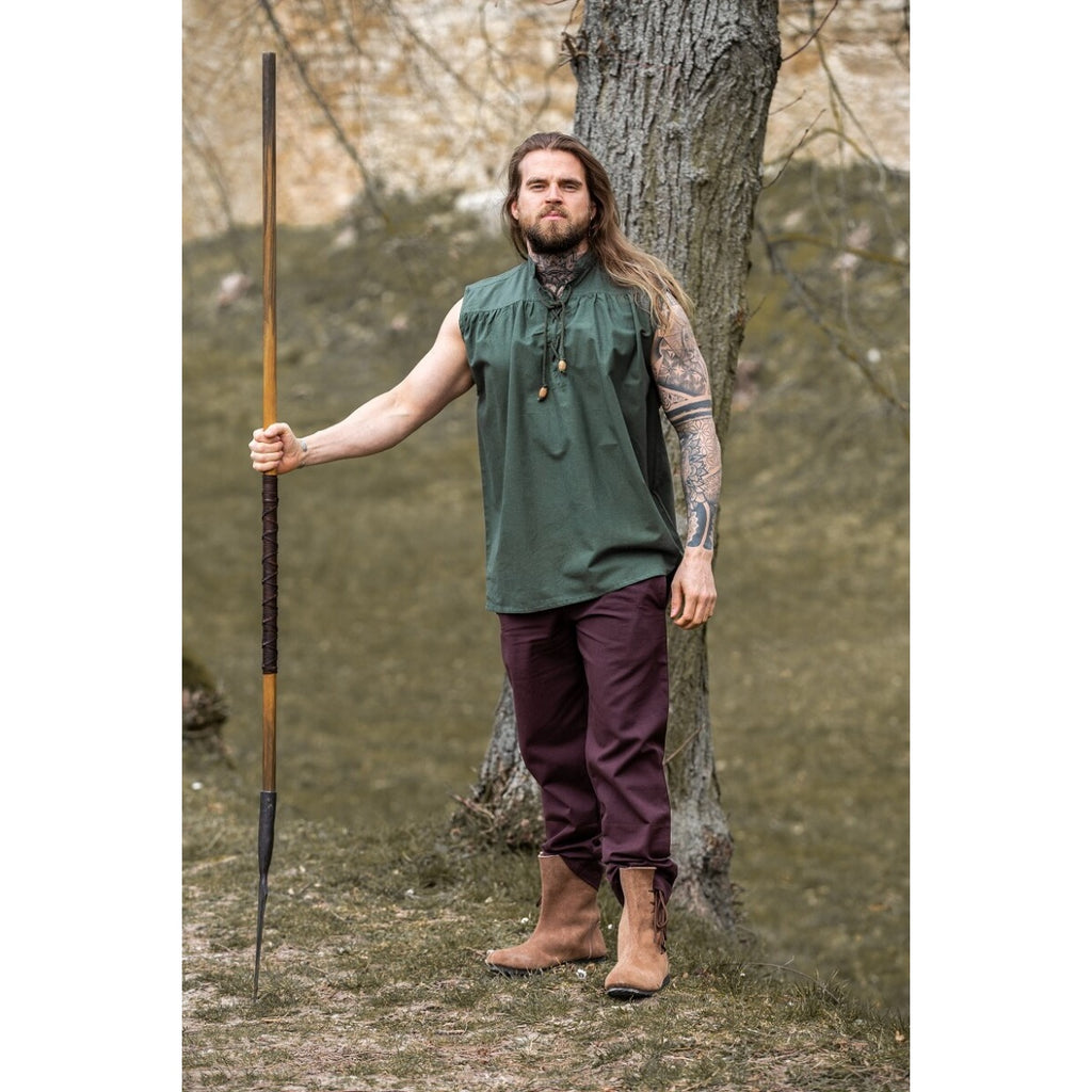 Immagine del prodotto Camicia medievale con colletto alto con lacci Louis senza maniche verde