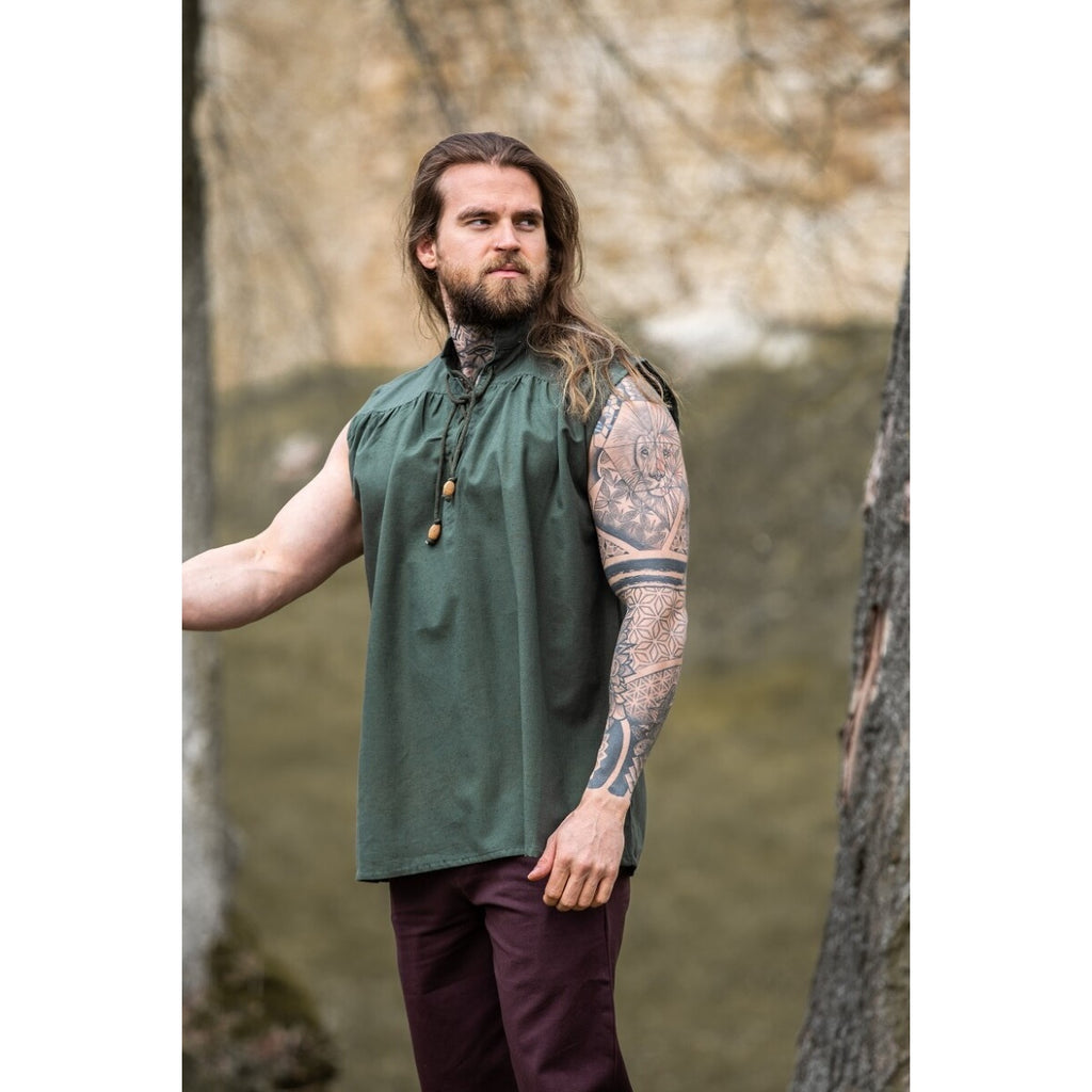 Immagine del prodotto Camicia medievale con colletto alto con lacci Louis senza maniche verde
