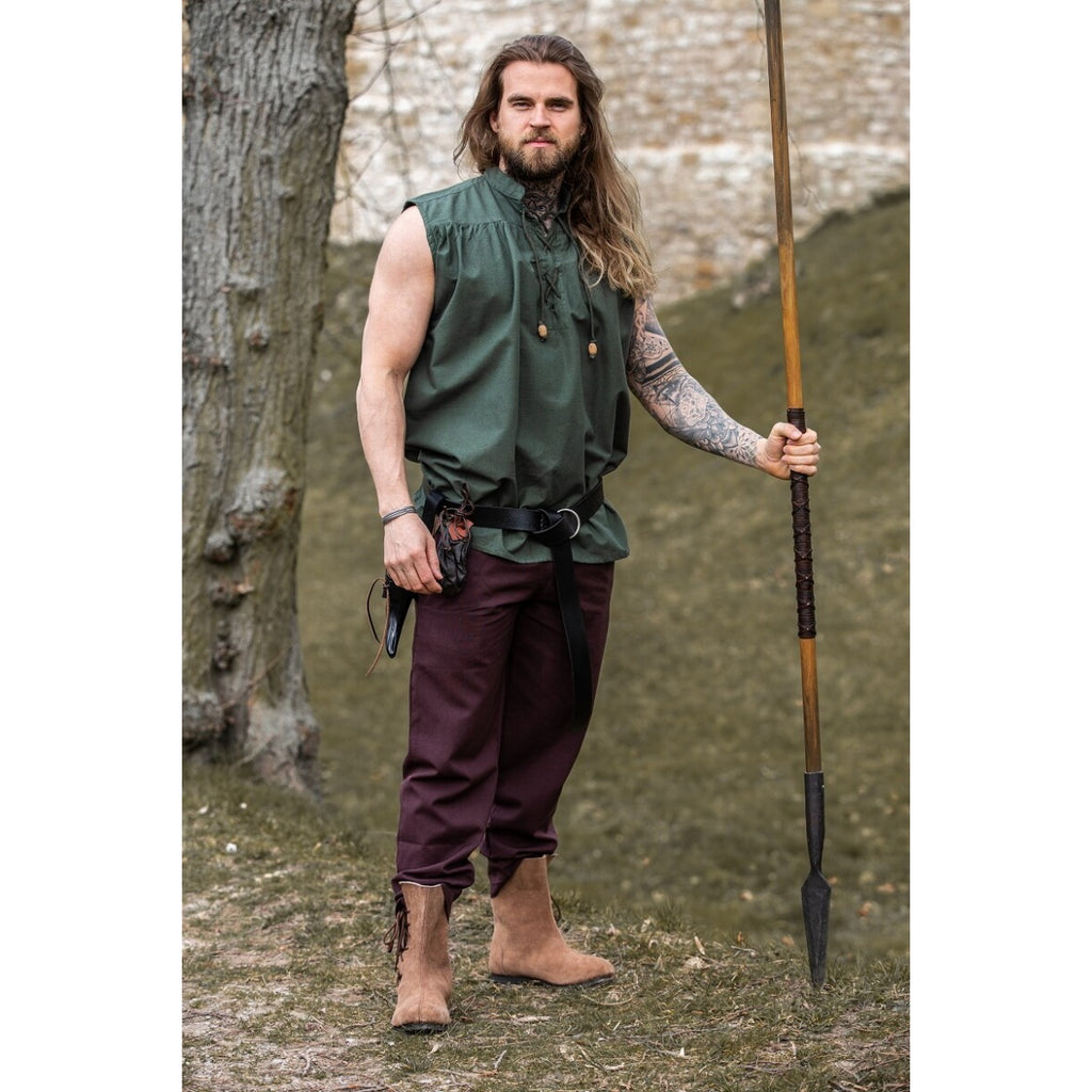 Immagine del prodotto Camicia medievale con colletto alto con lacci Louis senza maniche verde