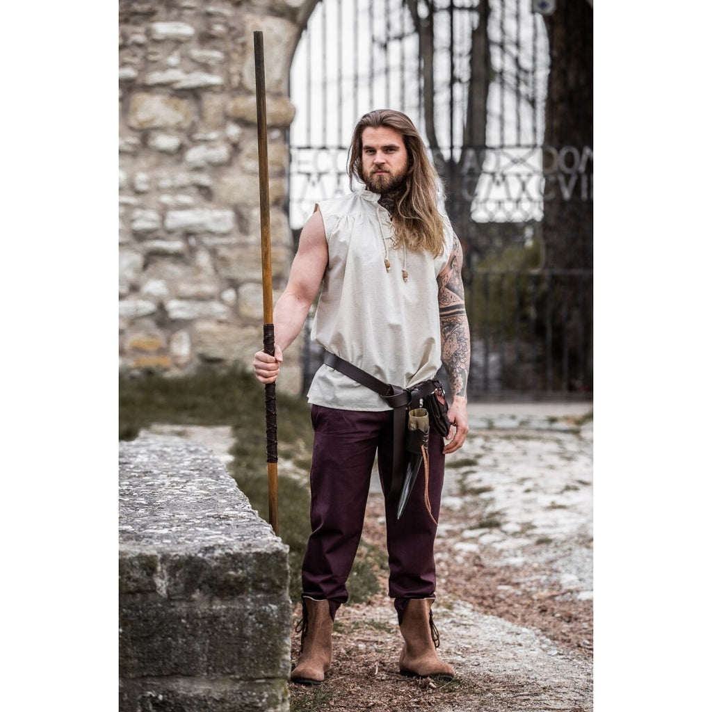 Immagine del prodotto Camicia medievale con colletto in piedi con lacci Louis senza maniche beige