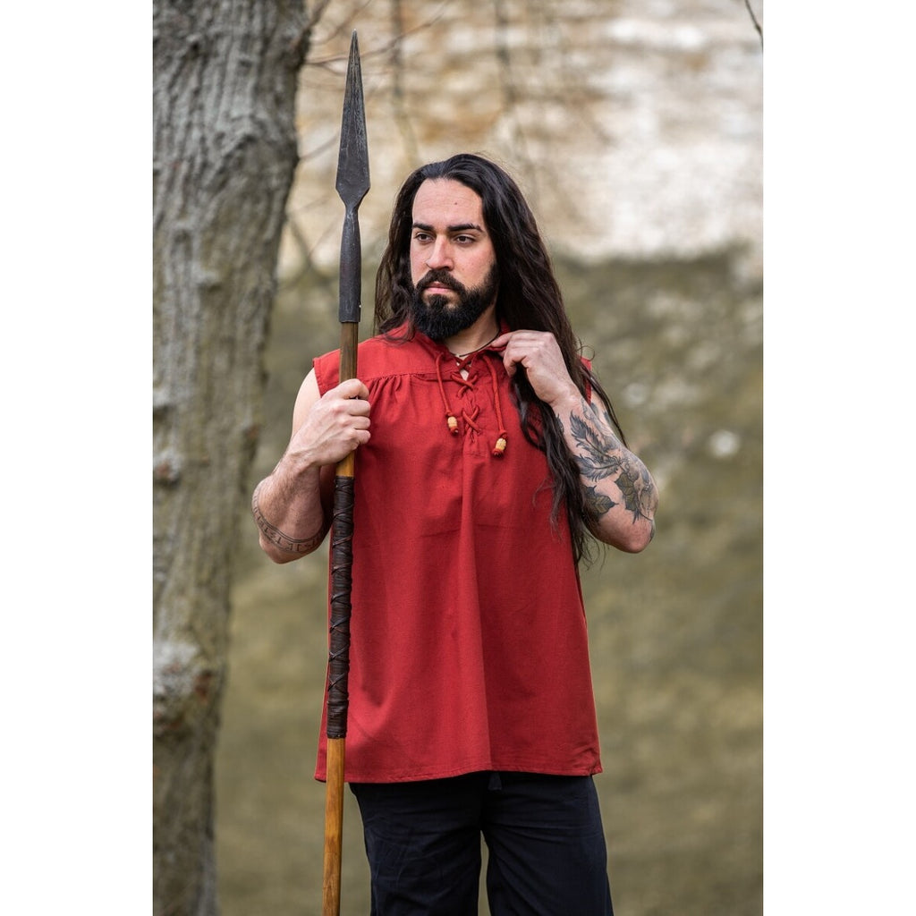 Product image Medieval Stand-Up Collar Lace-Up Shirt Louis Sleeveless Red
