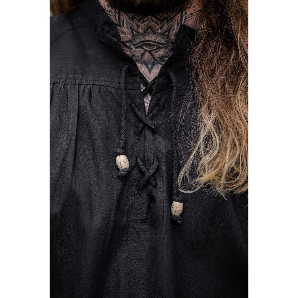 Immagine del prodotto Camicia medievale con colletto alla coreana con lacci Louis senza maniche nera