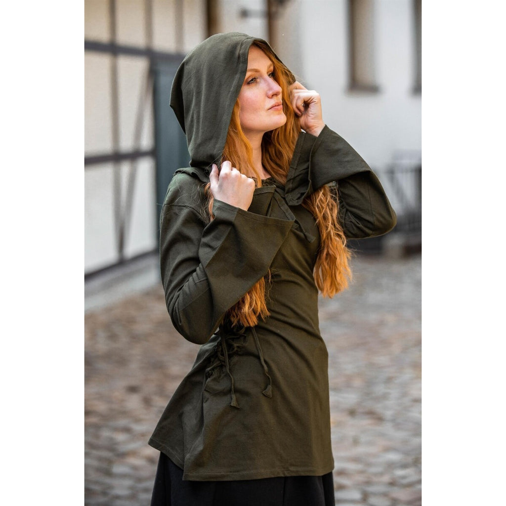 Immagine del prodotto Blusa medievale Lea con cappuccio e allacciatura verde