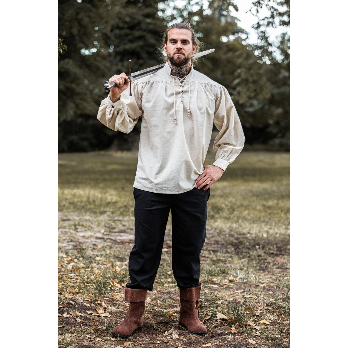 Product image Medieval Stand-Up Collar Lace-Up Shirt Bruno beige