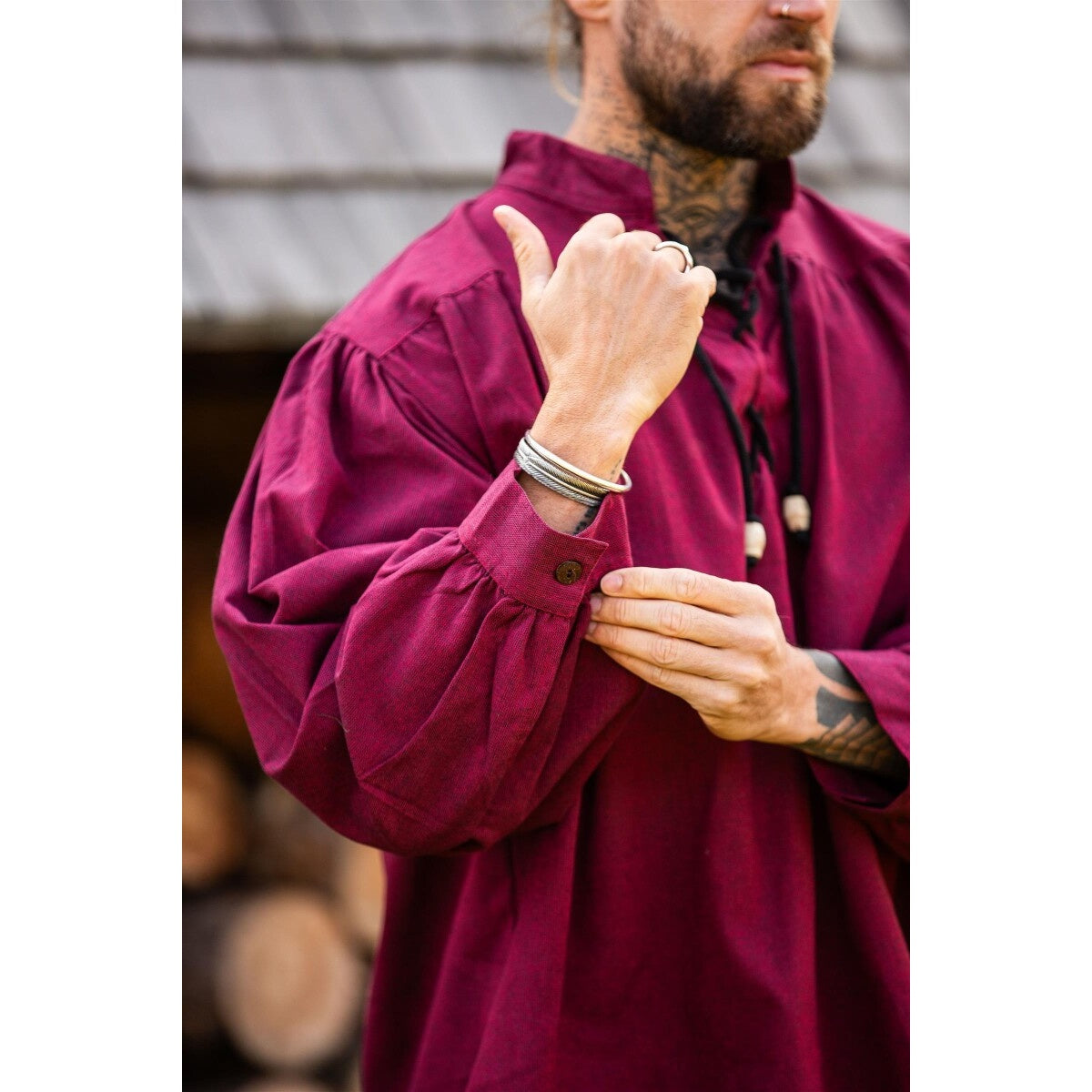 Immagine del prodotto Camicia medievale con colletto alla coreana e allacciatura Georg rosso mélange
