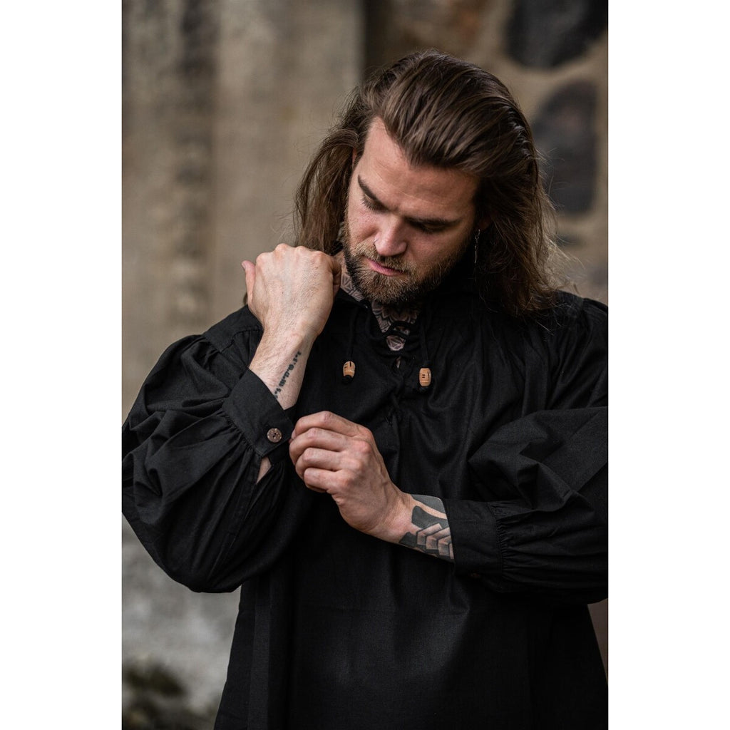 Immagine del prodotto Camicia medievale con allacciatura e colletto alto Georg nero melangiato
