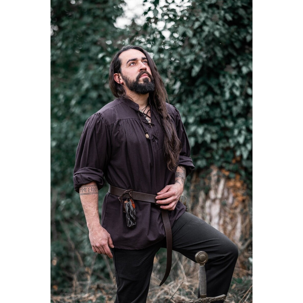Immagine del prodotto Camicia medievale con colletto alto e lacci Friedrich marrone