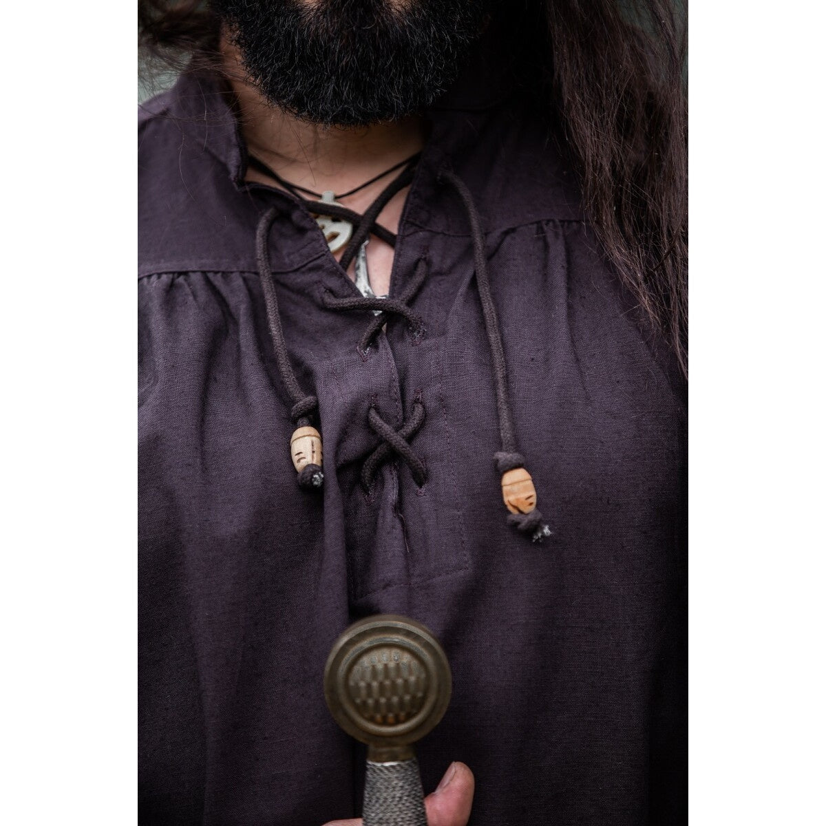 Immagine del prodotto Camicia medievale con colletto alto e lacci Friedrich marrone