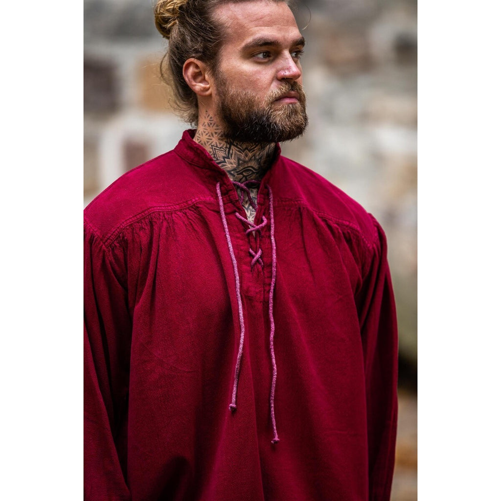 Immagine del prodotto Camicia medievale con collo alto e lacci Friedrich rosso bordeaux