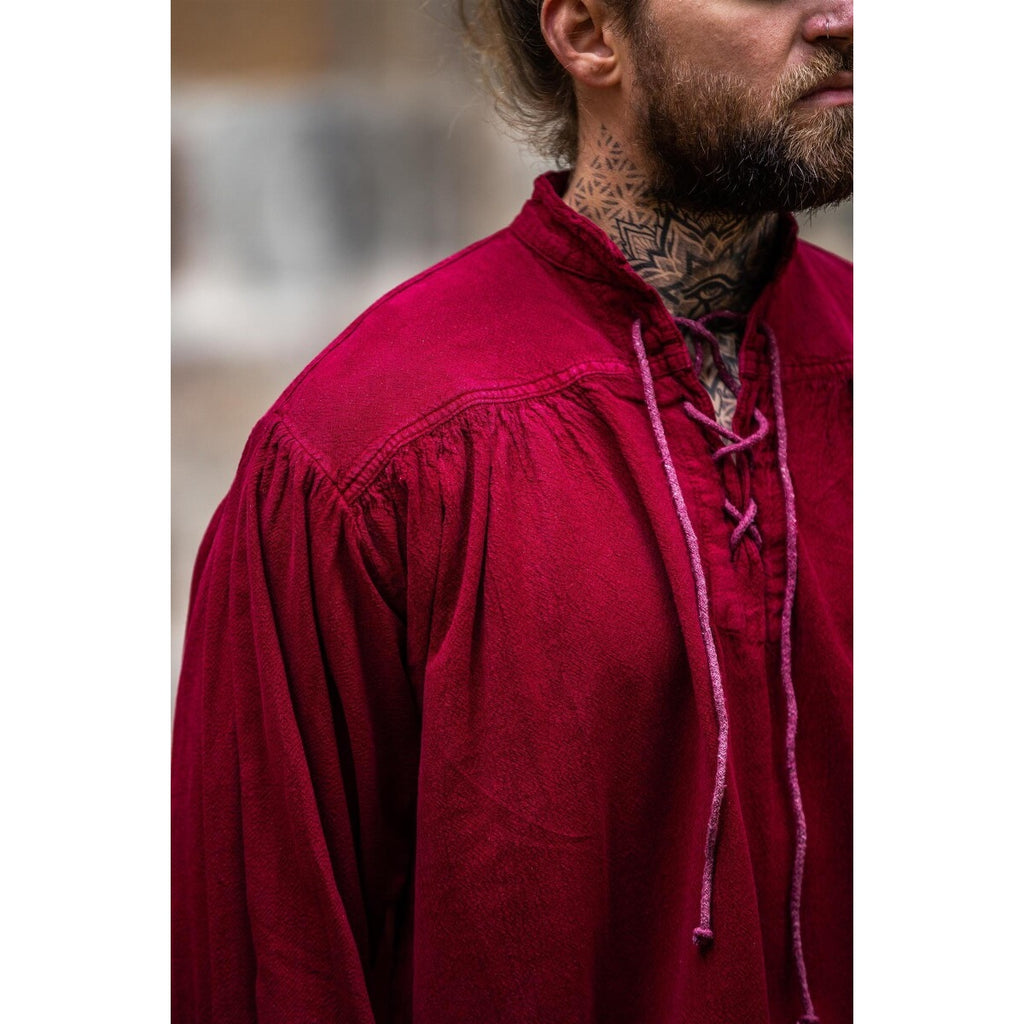 Immagine del prodotto Camicia medievale con collo alto e lacci Friedrich rosso bordeaux