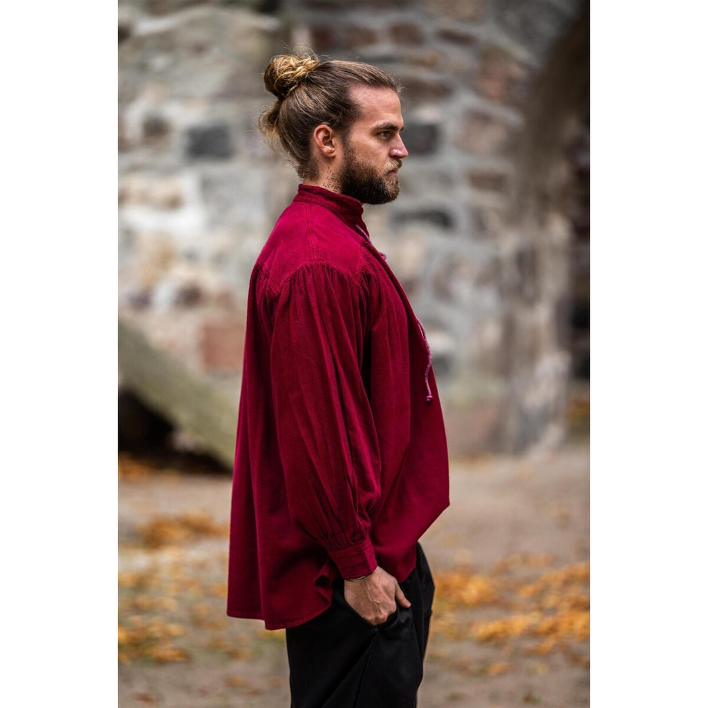 Immagine del prodotto Camicia medievale con collo alto e lacci Friedrich rosso bordeaux