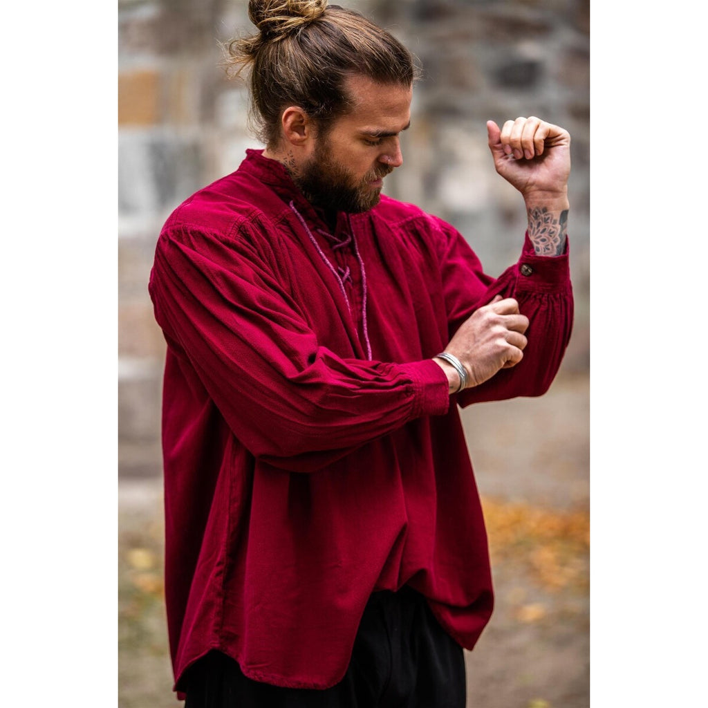 Immagine del prodotto Camicia medievale con collo alto e lacci Friedrich rosso bordeaux