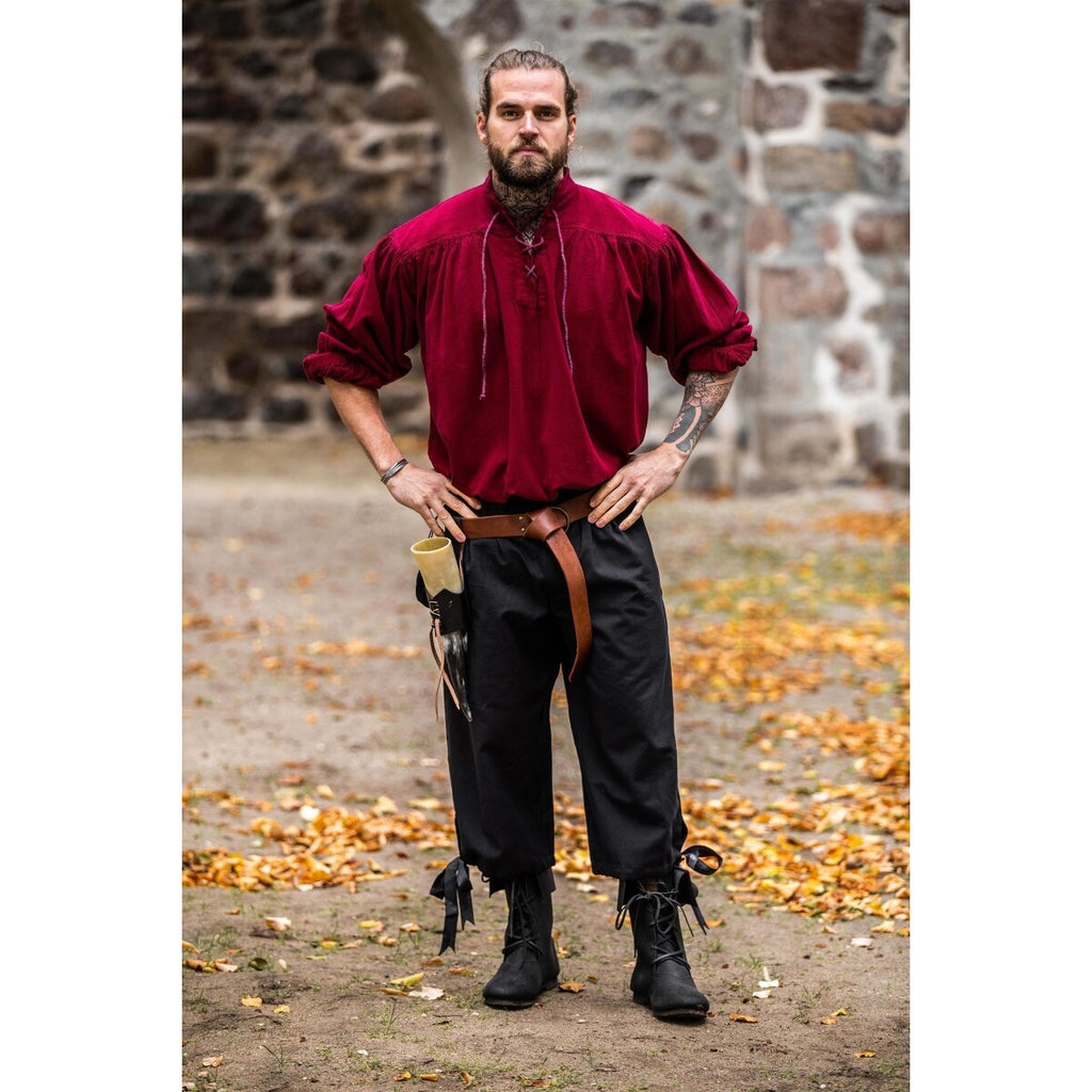 Immagine del prodotto Camicia medievale con collo alto e lacci Friedrich rosso bordeaux