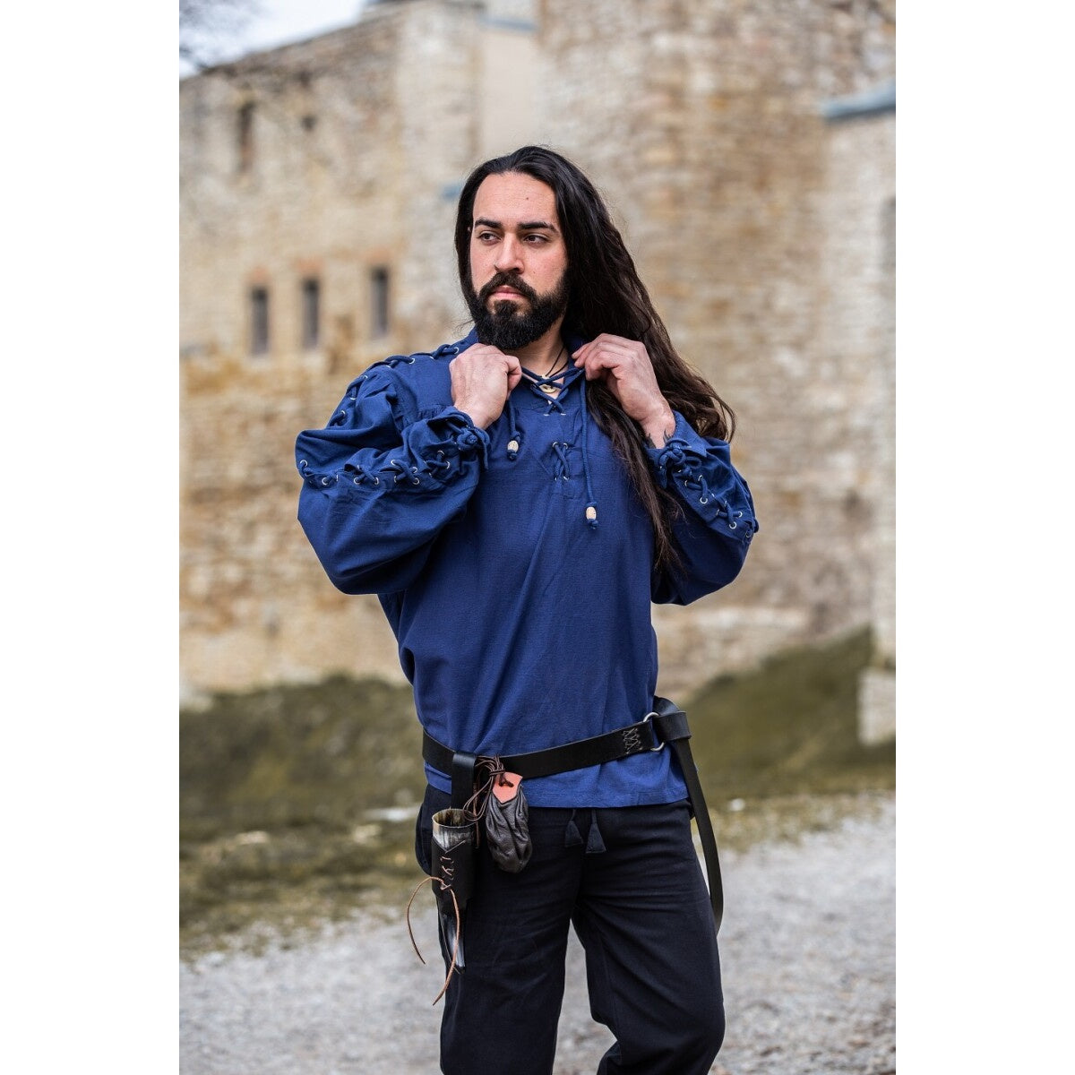 Immagine del prodotto Camicia medievale con lacci e occhielli Adrian blu
