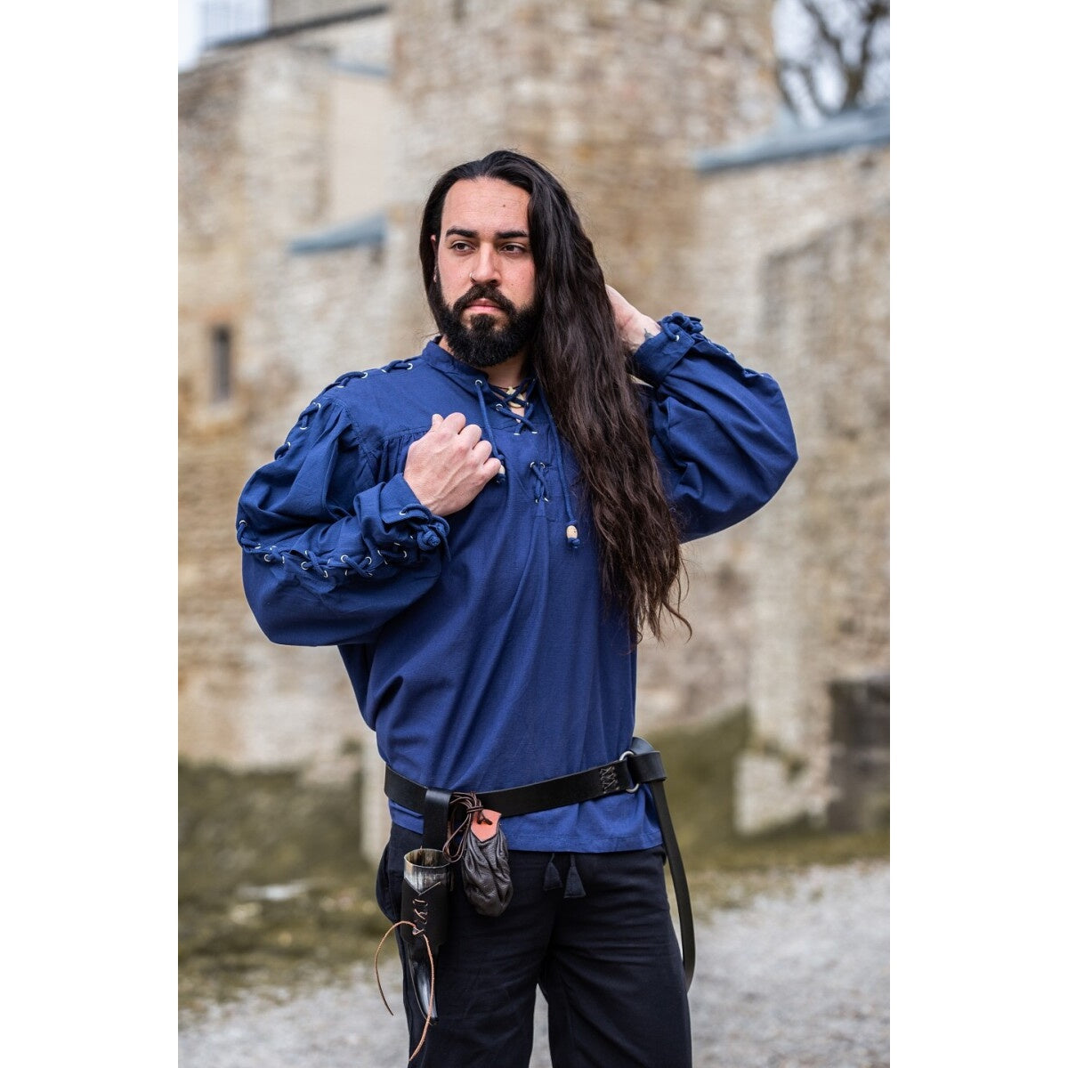 Immagine del prodotto Camicia medievale con lacci e occhielli Adrian blu