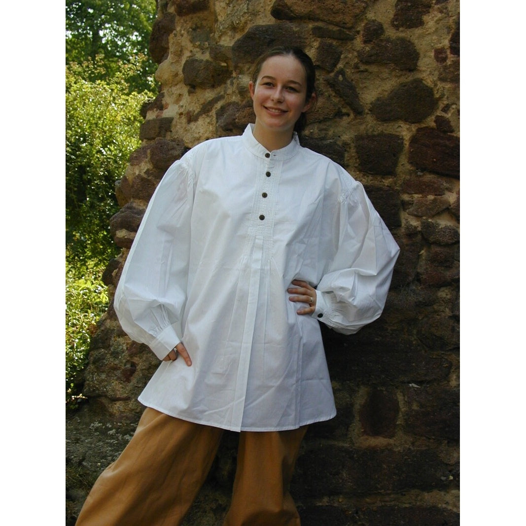 Product image Medieval pintuck shirt with wooden buttons Oswald white