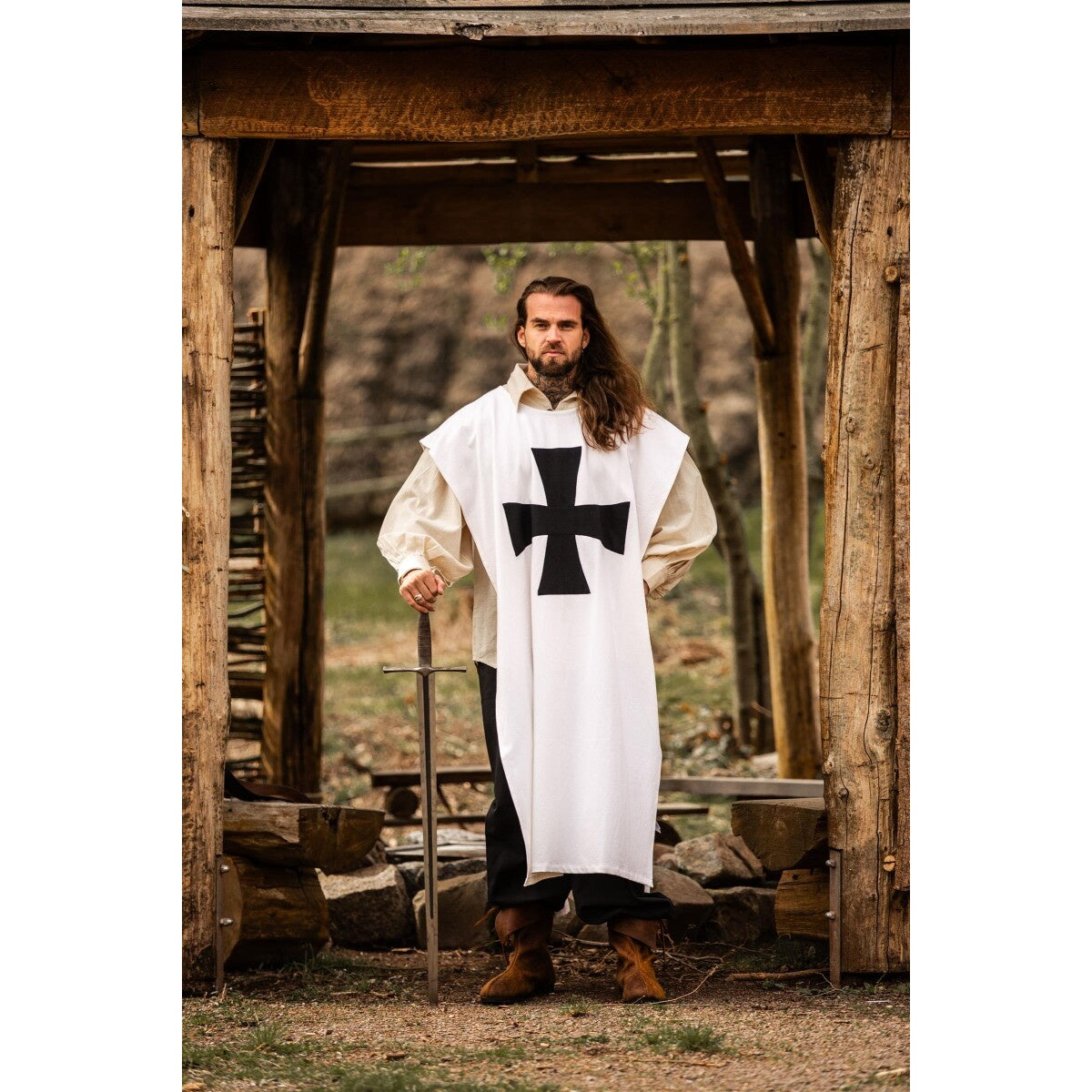 Immagine del prodotto Sopravveste medievale dei Cavalieri Templari bianco-nero